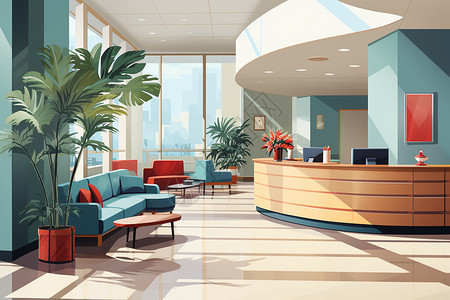 阳光明媚的医院大厅插画