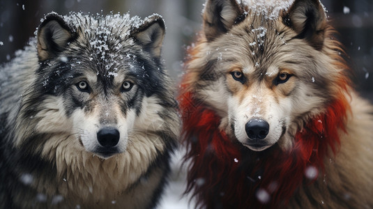 两只狼长着红毛的狼背景