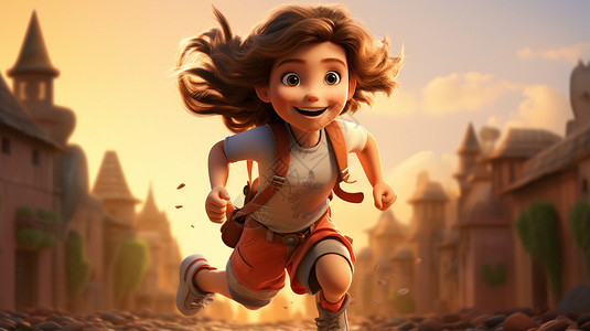 跑步的卡通小女孩图片