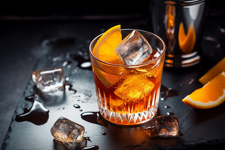 橙色冰块素材冰饮威士忌背景