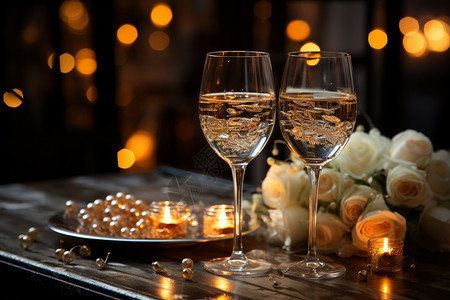 浪漫的香槟酒杯背景图片