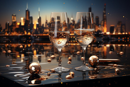 迎新宴会宴会餐桌上的香槟酒杯设计图片