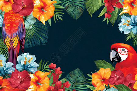 创意花卉鹦鹉卡通背景背景图片