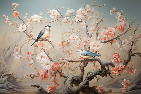 3D绚烂华丽的刺绣花鸟画图片