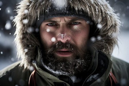 寒冷天气下白雪覆盖的男子图片