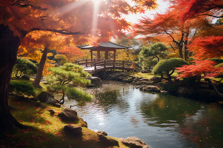 秋天中式园林建筑的景观图片