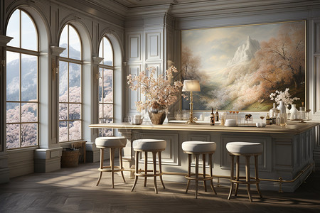 古典厨房古典别墅欧式吧台装潢设计图片