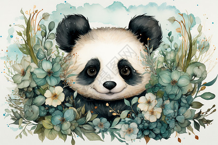 梦幻水彩艺术的熊猫背景图片