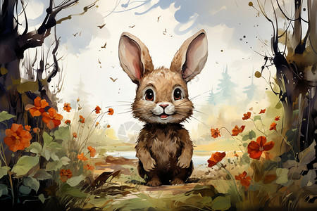 可爱的卡通兔子创意插图图片