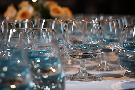 盛大婚宴上的玻璃酒杯图片