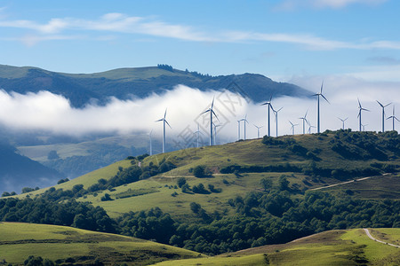 田野中的风力发电涡轮机高清图片