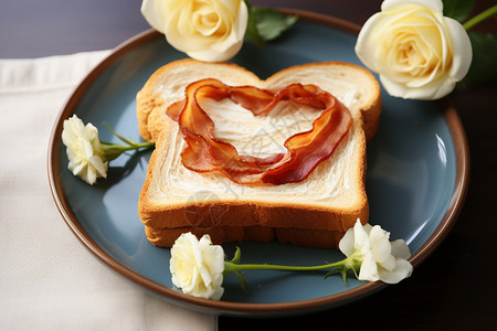 爱心早餐面包新鲜制作的爱心早餐背景