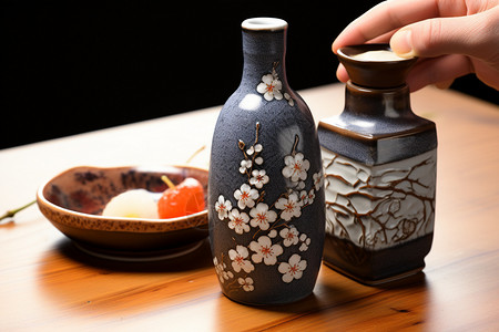 碗酒具日式传统的清酒瓷器酒具背景