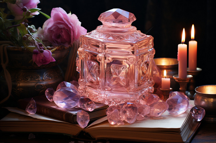 粉红水晶古典烛台图片