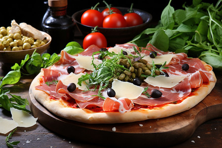 帕尔马火腿意大利传统披萨背景
