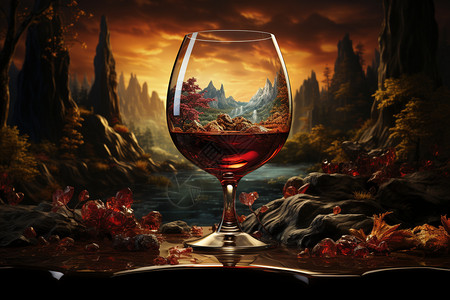 新鲜葡萄酿造的红酒设计图片