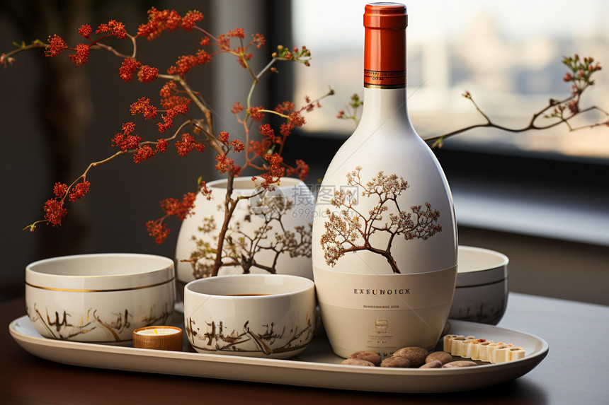 传统文化的陶瓷雕花酒具图片
