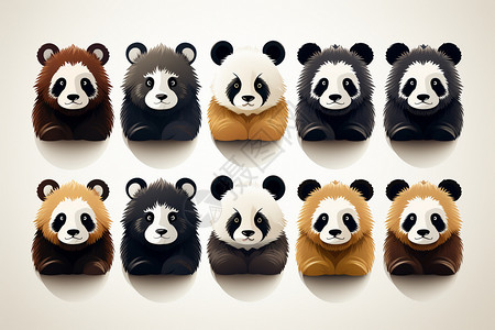 熊猫图标的集合背景图片