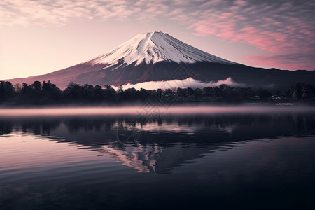 富士山与粉色天空背景图片