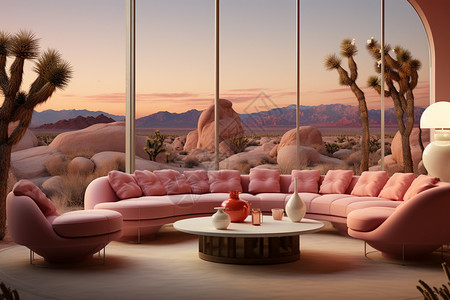 极简创意的粉色沙漠室内场景图片