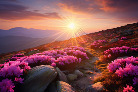 山脉中的日出景观图片