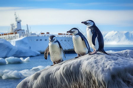 可爱冰欺凌冰川上可爱的野生企鹅背景
