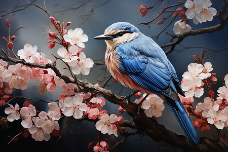 鲜花小鸟刺绣背景图片