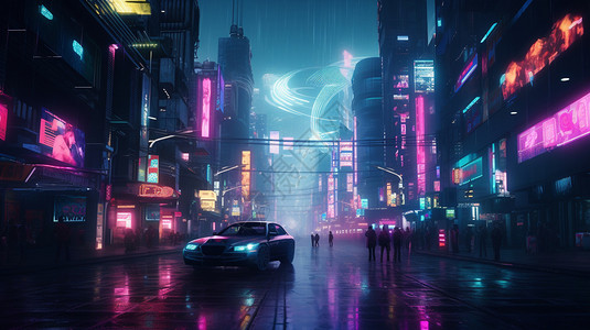科技感霓虹城市街道背景图片