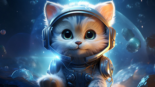 白色耳机插画太空中的猫咪宇航员插画
