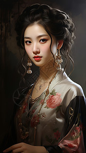 拍照插画中国风传统女性肖像背景