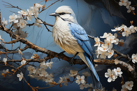 白眉姬鹟鸟类细腻传统的花鸟背景插画