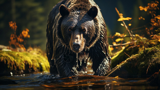 黑熊在森林里图片