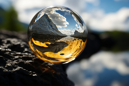 玻璃球里的美景球体高清图片素材