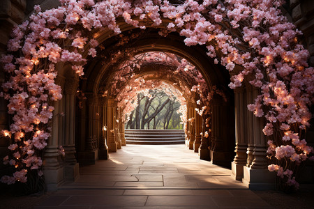 樱花婚礼浪漫的拱门长廊背景