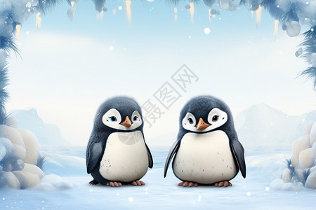 雪中两只企鹅图片