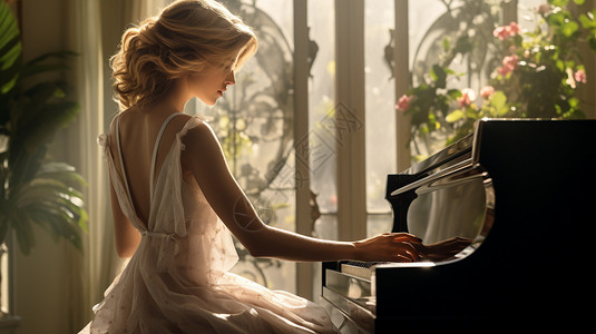 弹奏钢琴的女人图片