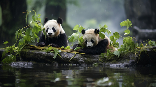 可爱的两只大熊猫图片