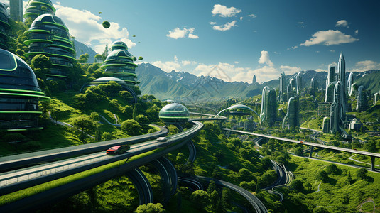 未来派绿色城市建筑景观图片