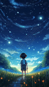 梦幻草原上的小女孩背景图片