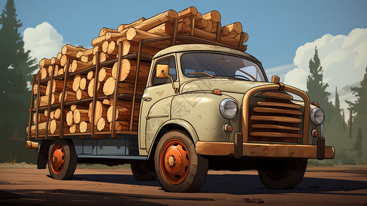 运输木材木材加工厂的运输车辆插画