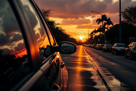 日落时分的街景图片