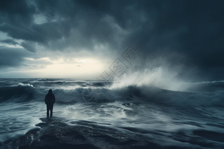 暴风雨海洋场景的AR技术高清图片