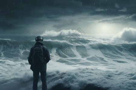 AR虚拟技术的暴风雨海洋场景背景图片