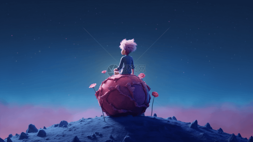 小王子坐在玫瑰行星图片