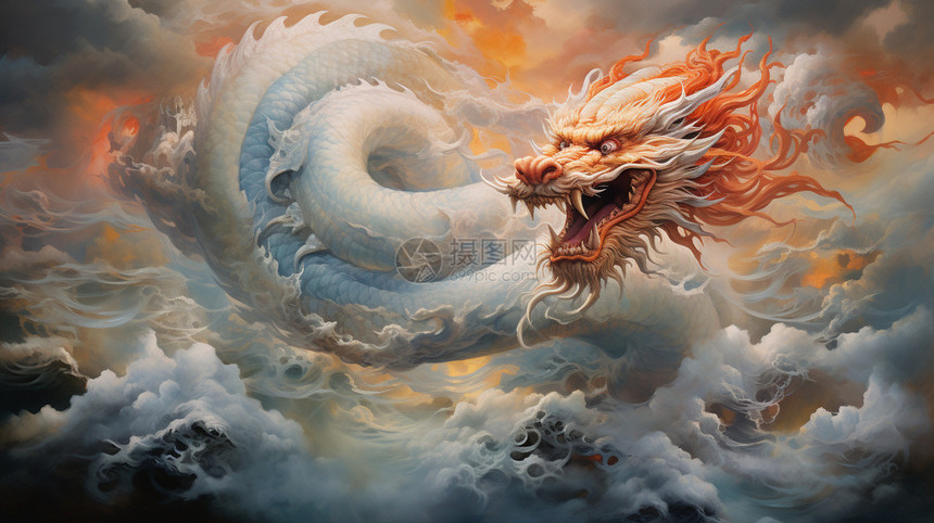 云海中盘旋的中国龙图片