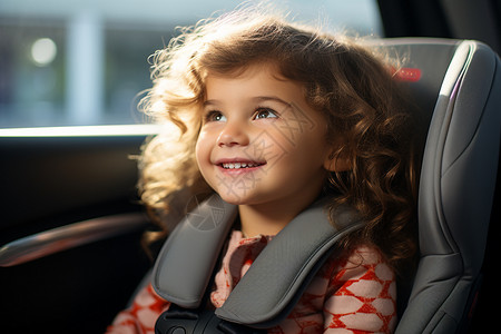 阳光照在车内小女孩的脸上背景图片