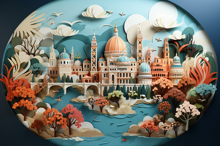 龙年大吉剪纸装饰画迷人的3D城市景观设计图片