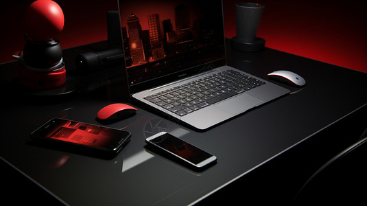黑色玻璃桌面现代的笔记本电脑设计图片