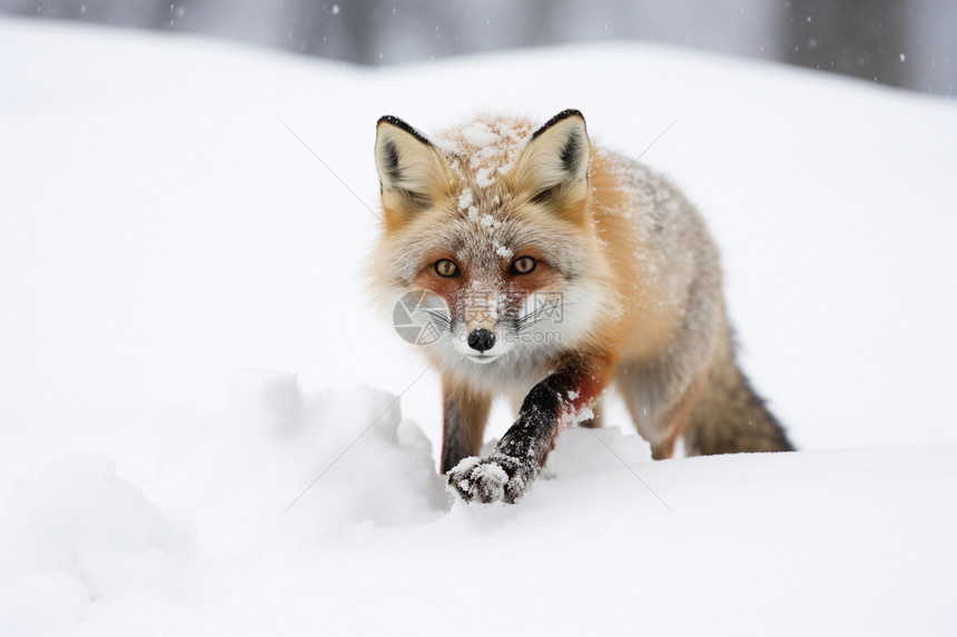 雪地里饥饿的狐狸图片