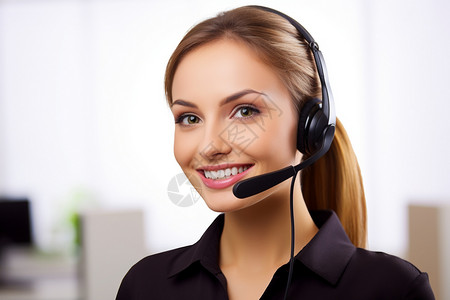 笑容灿烂的电话销售员服务高清图片素材